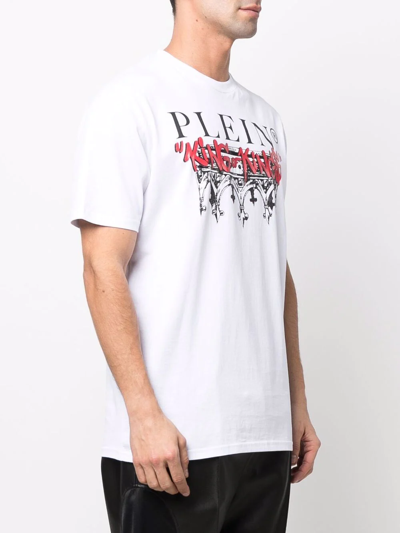 Shop Philipp Plein King Plein Crew-neck Cotton T-shirt In Weiss