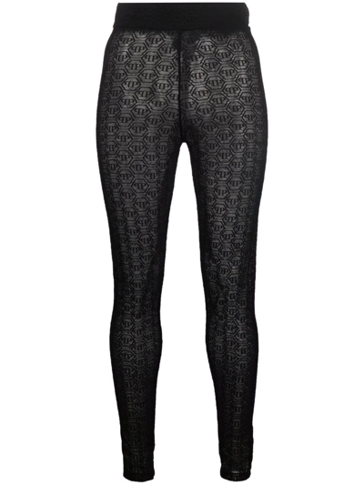 Shop Philipp Plein Tulle Monogram Leggings In Schwarz