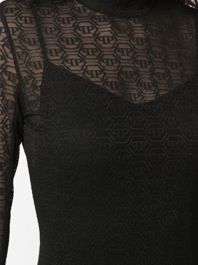Shop Philipp Plein Monogram-pattern Tulle Mini Dress In Schwarz