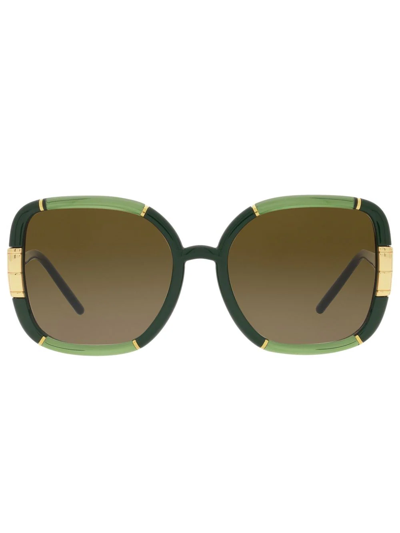 Shop Tory Burch Logo-hinge Square-frame Sunglasses In Braun