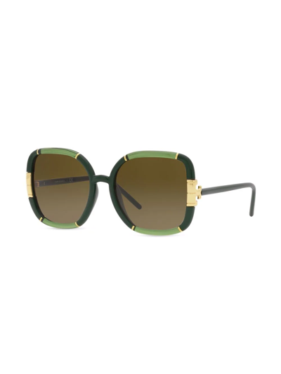 Shop Tory Burch Logo-hinge Square-frame Sunglasses In Braun