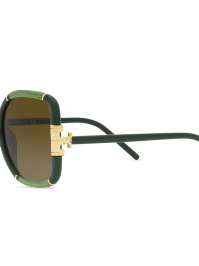 Tory Burch Logo-hinge Square-frame Sunglasses In Braun