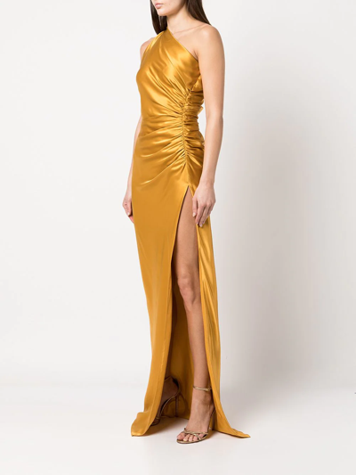 Shop Michelle Mason Gathered-detail Silk Gown In Gold