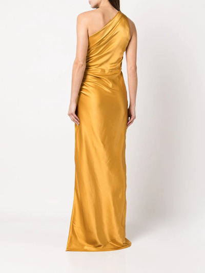Michelle Mason Gathered-detail Silk Gown In Gold