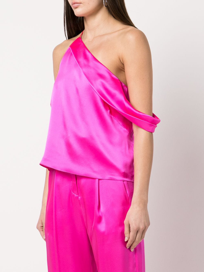 Shop Michelle Mason Draped Cowl Asymmetrical Top In Rosa
