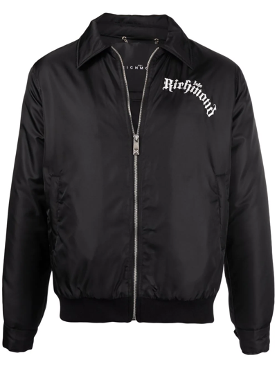 Shop John Richmond Embroidered-logo Bomber Jacket In Schwarz