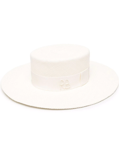 Shop Ruslan Baginskiy Pearl-chain Straw Hat In Weiss