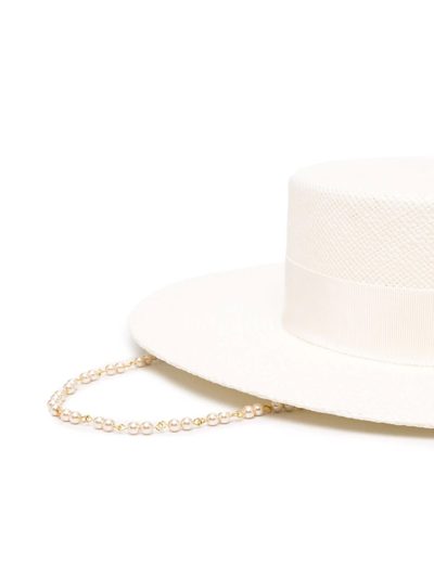 Shop Ruslan Baginskiy Pearl-chain Straw Hat In Weiss