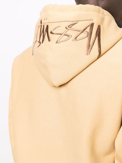 Shop Stussy Embroidered Logo Fleece Hoodie In Nude