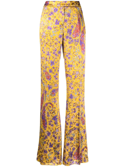 Etro Floral-print Flared Trousers In Gelb