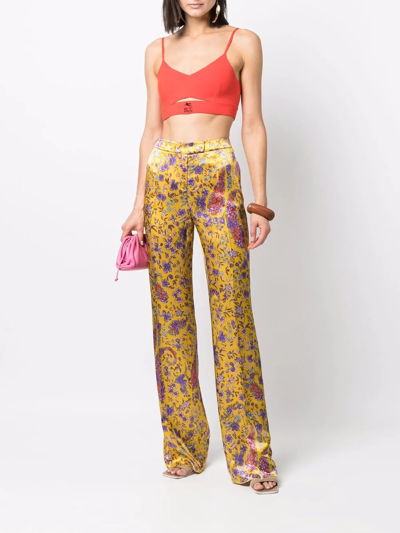 Etro Floral-print Flared Trousers In Gelb