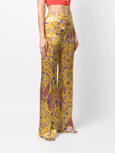Etro Floral-print Flared Trousers In Gelb