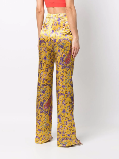 Etro Floral-print Flared Trousers In Gelb