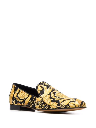 Shop Versace Barocco Satin Slippers In Gelb