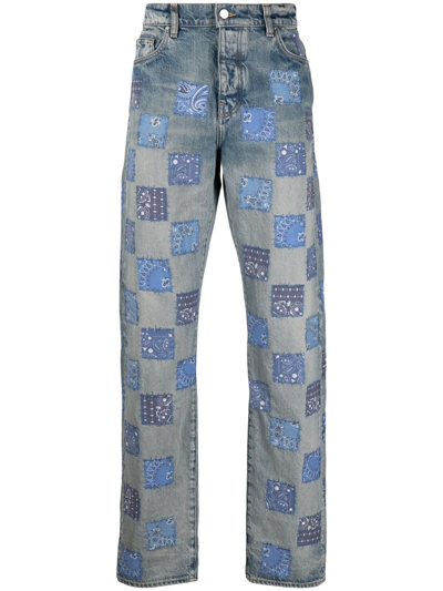 Shop Amiri Patchwork Wide-leg Jeans In Blue