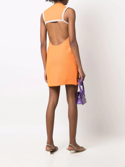 Shop Jacquemus Sorbetto Contrast-trim Knitted Mini Dress In Orange