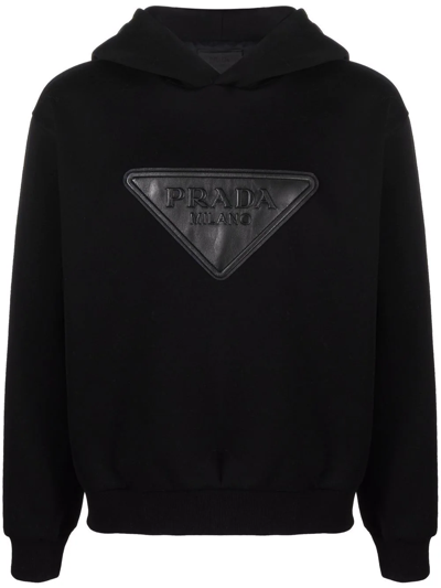 Prada Logo-patch Long-sleeved Hoodie In Black | ModeSens