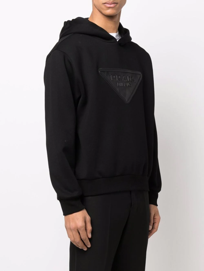 Prada Logo-patch Long-sleeved Hoodie In Black | ModeSens