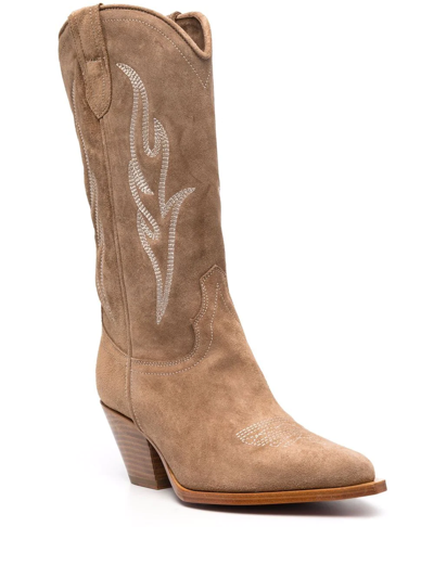 Shop Sonora Santafe Suede Western Boots In Nude