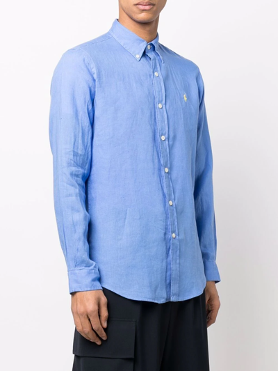 Shop Polo Ralph Lauren Logo-embroidered Linen Shirt In Blau