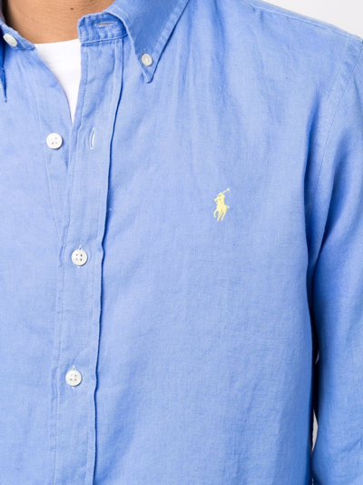 Shop Polo Ralph Lauren Logo-embroidered Linen Shirt In Blau