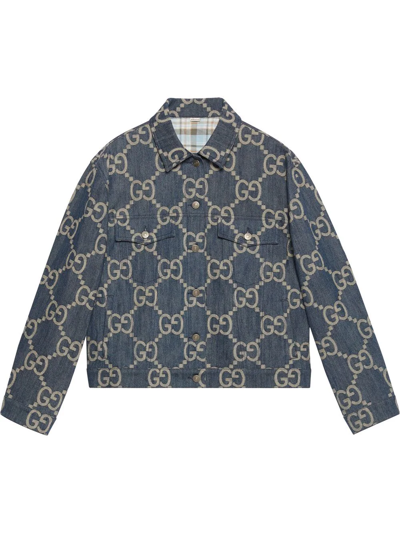 Shop Gucci Jumbo Gg Denim Jacket In Blau