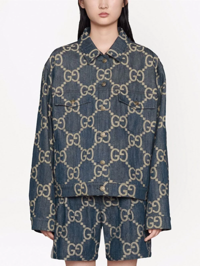 Gucci Jumbo Gg Oversized Denim Jacket In Blue
