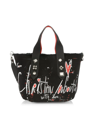 Shop Christian Louboutin Women's Small Frangibus Print Canvas Tote In Black