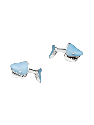 Shop Jan Leslie Men's Moving Shark Rhodium-plated Enamel Cufflinks In Neutral