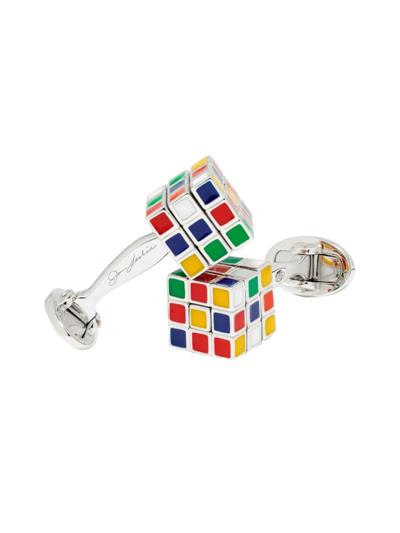 Shop Jan Leslie Men's Moving Rubik's Cube Enamel Rhodium-plated Cufflinks In Neutral