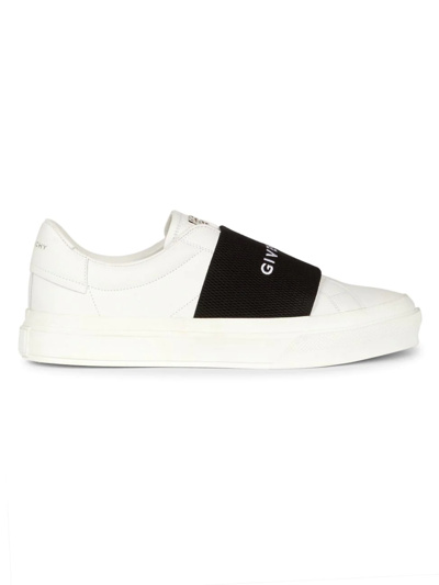 Shop Givenchy Men's City Court Elastic & Leather Sneakers In White Black