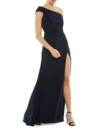 Shop Mac Duggal Women's Ieena Jersey Asymmetric Gown In Navy