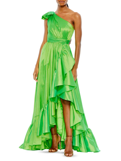 Shop Mac Duggal Women's One-shoulder Satin Asymmetric Gown In Spring Green