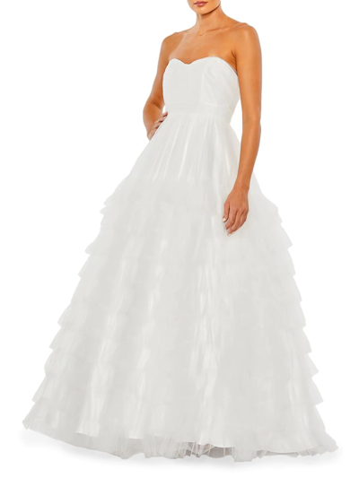 Shop Mac Duggal Women's Strapless Tiered Ball Gown In White