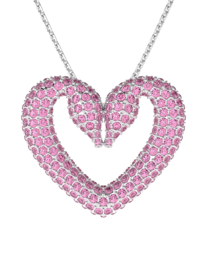 Shop Swarovski Women's Una Rhodium-plated Crystal Heart Pendant Necklace In Neutral