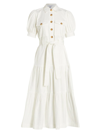 Shop Derek Lam 10 Crosby Women's Buffy Poplin Utility Fit & Flare Midi-dress In White