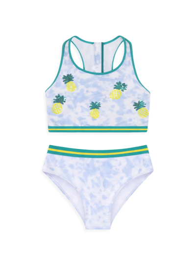 Shop Andy & Evan Girl's 2-piece Tie-dye Pineapple Embellished Swimsuit In Light Blue Multi