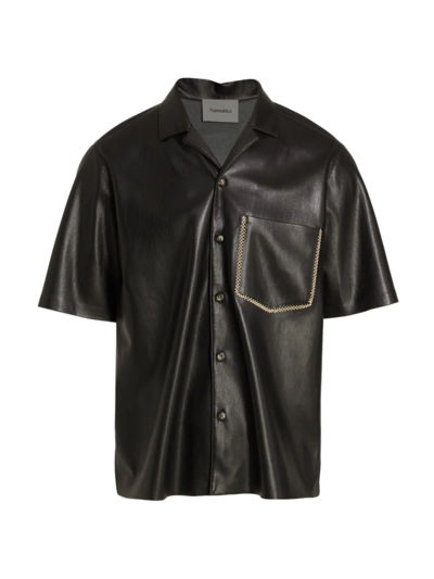 Shop Nanushka Men's Bodil Faux Leather Button-up Shirt In Black