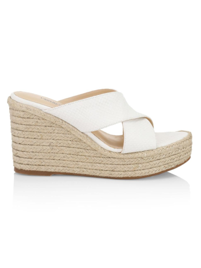 Shop L Agence Women's Valetta Leather Espadrille Wedge Sandals In White Snake