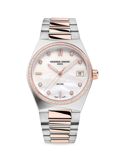 Shop Frederique Constant Women's Highlife Two-tone Stainless Steel & Diamond Bracelet Watch In White