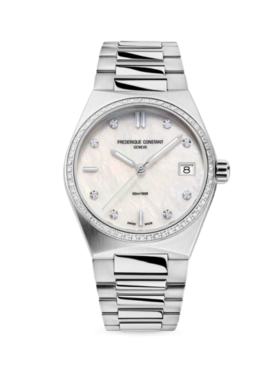 Shop Frederique Constant Women's Highlife Stainless Steel & Diamond Bracelet Watch In White