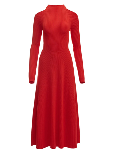 Shop A.w.a.k.e. Women's Cold-shoulder Rib-knit Midi-dress In Red