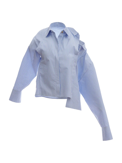 Shop A.w.a.k.e. Women's Pinstripe Double Collar Shirt In White Blue Stripe