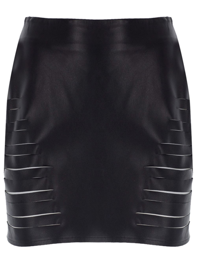 Shop Zeynep Arcay Cut Mini Leather Skirt Black