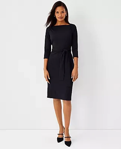 Shop Ann Taylor Petite Tie Waist Midi Dress In Black