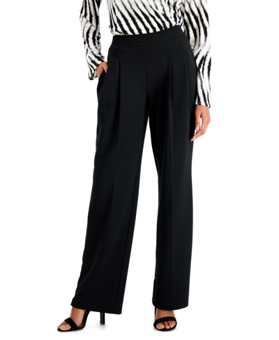 Shop Alfani Petite Pleated Pull-on Pants, Created For Macy's In Deep Black