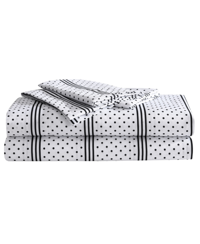 Shop Betsey Johnson Dots And Stripes 4 Piece Microfiber Sheet Set, Full In Raven Black