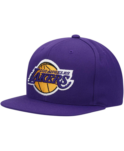 Shop Mitchell & Ness Men's  Purple Los Angeles Lakers Team Ground Snapback Hat