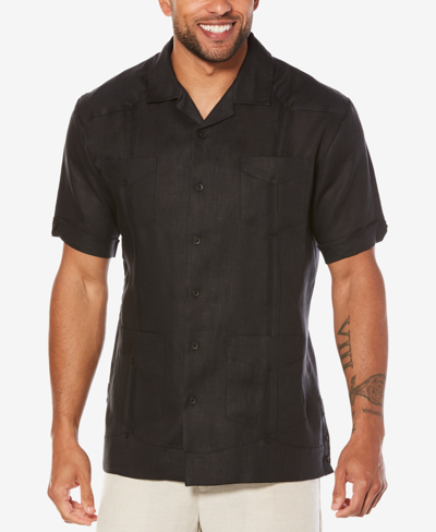 Shop Cubavera Men's Big & Tall Short-sleeve 4-pocket 100% Linen Guayabera Shirt In Jet Black