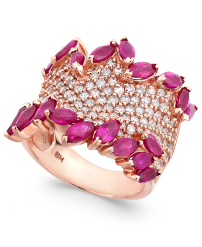 Shop Effy Collection Rosa By Effy Ruby (3-1/4 Ct. T.w.) & Diamond (1-3/8 Ct. T.w.) Ring In 14k Rose Gold